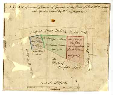 Plan of several parcels of ground at the head of Red Hill Street and Garden Street