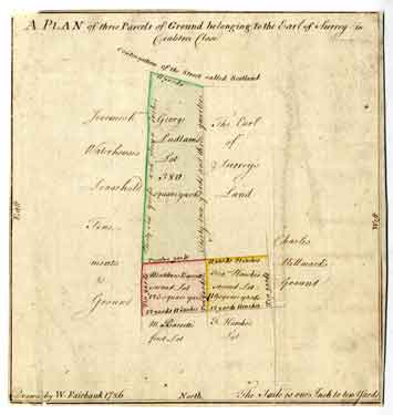 A plan of three parcels of ground belonging to the Earl of Surrey in Crabtree Close