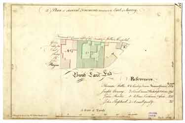 A Plan of several tenements belonging to the Earl of Surrey [in Broad Lane, one near the Quaker burial ground the other at Broad Lane End]