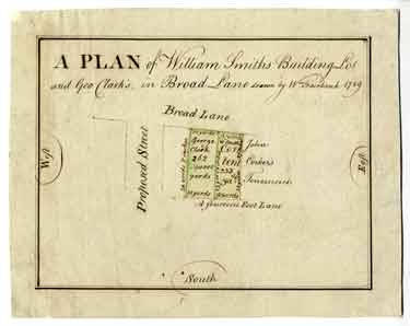 A plan of William Smith's building lot and George Clark's in Broad Lane