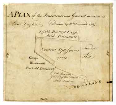 A Plan of tenements and ground demised to Ann Twybill [in Broad Lane, one near the Quaker burial ground the other at Broad Lane End]