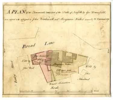 A Plan of tenements lately held of the Duke of Norfolk by George Hounsfield, now agreed to be assigned to JohN Wordsworth and Benjamin Walker