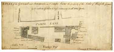 A plan of the Ground and Tenements in Campo Lane the property of the Duke of Norfolk, formerly let with the Golden Cross, containing in all 1,080 yards