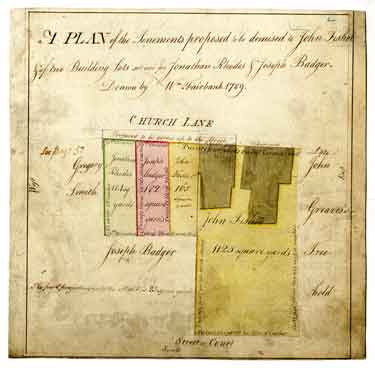 A Plan of the tenements proposed to be demised to John Fisher and of two building lots set out for Jonathan Rhodes and Joseph Badger