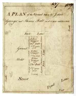 A plan of the Ground taken by Joshua Grainger and Thomas Babb as it is now subdivided