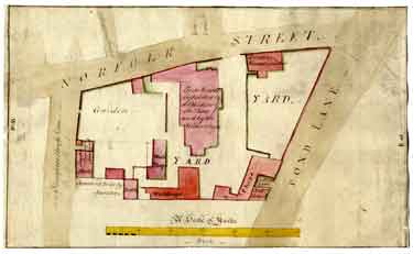 A copy of a plan of the Tenements, etc. held of the Duke of Norfolk by the late Thomas Law, containing 2,773 square yards, [c. 1795 - 1796]