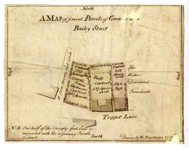 A map of several parcels of ground near Bailey Street, 178[6]