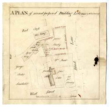 A plan of several proposed building lots [tenements between Holly Street and Holly Lane, including property on West Street]