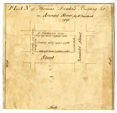 Plan of Thomas Drake's building lot in Arundel Street
