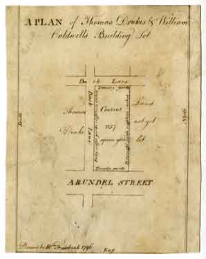 A plan of Thomas Drakes' and William Coldwell's building lot