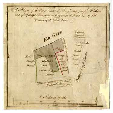 A plan of the Tenements of Benjamin and Joseph Withers and of George Savage as they were divided in 1786, [1786]