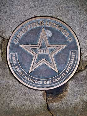 Sheffield Legends plaque - Prof. Barry Hancock, OBE, cancer specialist (installed 2010)