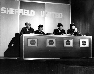  John Short; Frank Barlow; Tommy Fenoughty from Sheffield United Football Club and singer Dave Berry contestants on BBC TV Quiz Ball programme