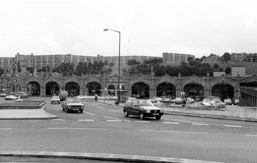 Sheffield Midland railway station, Sheaf Street from Sheaf Square roundabout looking towards Park Hill Flats