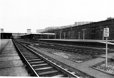 Sheffield Midland railway station, Sheaf Street during the Rail Strike with Park Hill Flats in the background