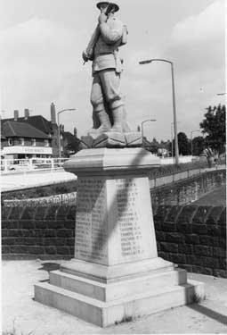 Gleadless War Memorial at the junction of Ridgeway Road and Hollinsend Road with Woods Markets No. 184, Ridgeway Road in the background