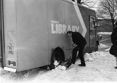 Snowbound Mobile Library vehicle at Strines