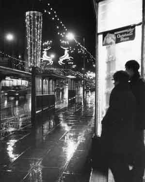 Christmas illuminations outside F.W. Woolworth and Co. Ltd., department store, Nos. 15 - 19 The Moor