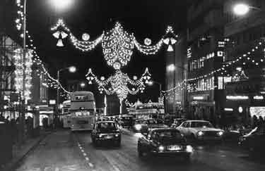 Christmas illuminations, High Street showing No. 50, John Walsh Ltd., department store; Nos. 30 - 34 Saxone Shoe Company Ltd., shoe retailers and No. 42 National Westminster Bank Ltd.