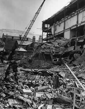 Demolition of Walker and Hall Ltd, Electro Works, Eyre Street; with Central Library in background