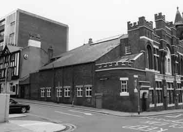 Salvation Army Citadel, junction of Burgess Street and Cross Burgess Street showing the Yorkshireman's Arms to the left
