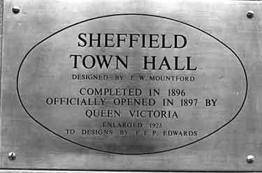 Commemorative Civic plaque on the Town Hall, Pinstone Street