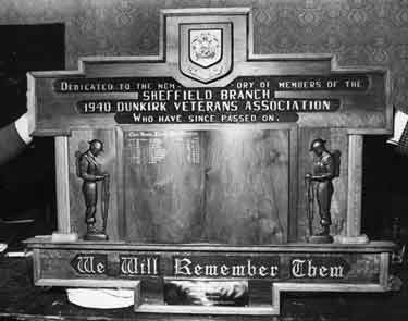 Commemorative plaque to Sheffield Dunkirk Veterans Association in Sheffield Cathedral