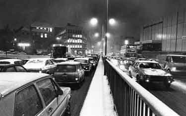 Traffic congestion on Arundel Gate during snow 