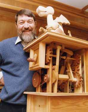 Phil Lockwood with a wooden automotan he made for the Royal Hallamshire Hospital Day Care Centre
