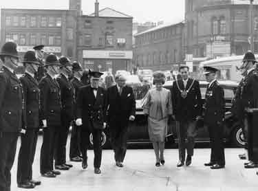Opening of the new City of Sheffield Police, Central Division HQ, West Bar showing the Lord and Lady Mayoress, Alderman John Stenton Worrall and Mrs Worrall, 