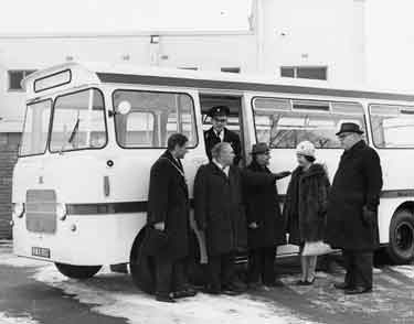 Opening of the Sheffield Transport pavilion, Greenhill Main Road showing the Lord Mayor (1st left) and Lady Mayoress (2nd right) Alderman John Stenton Worrall JP and Mrs Worrall
