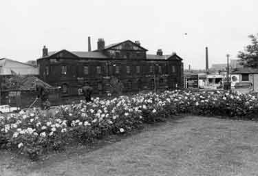 Globe Works, Penistone Road showing the old St.Philip's churchyard in the foreground 