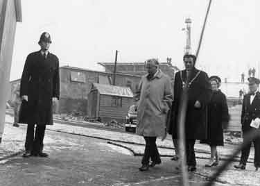 The Prime Minister, Harold Wilson (1st left) at Norfolk Park flats with the Lord Mayor John Stenton Worrall JP (1st right) 