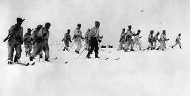 Troops of the King's Own Yorkshire Light Infantry on ski patrol at Budarey, Iceland