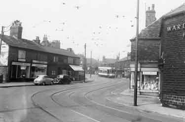 Crookes between Bute Street (left) and Coombe Road (right) showing The Old Original Grindstone Inn at 22-24 Crookes, (right edge of picture ) c.1958