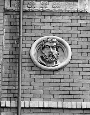 Decorative stonework and brickwork, Wharncliffe Fireclay Works belonging to John Armitage and Son, Fire Brick Manufacturer, junction of Broomhall Street and Devonshire Street..