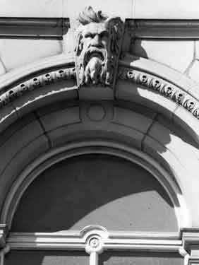 Carved stonework on Sheffield Water Works Company offices, Division Street, later became Transport Offices (known as Cambridge House), 