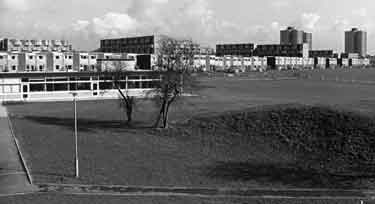 Batemoor Estate showing tower blocks (right) and flats behind the houses with Dr. John Bingham School (left)