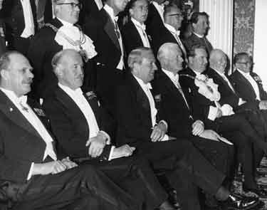 Principal guests at the 329th Cutlers Feast, Cutlers Hall, Church Street, showing (front row, third left) Edward Heath, Shadow Chancellor of the Exchequer