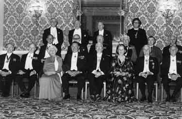 Principal guests at the Cutlers Feast, Cutlers Hall, Church Street, showing (middle row, second right) Rt. Rev. David Lunn, Bishop of Sheffield and (middle row, first right) James Brownlow, Chief Constable of South Yorkshire