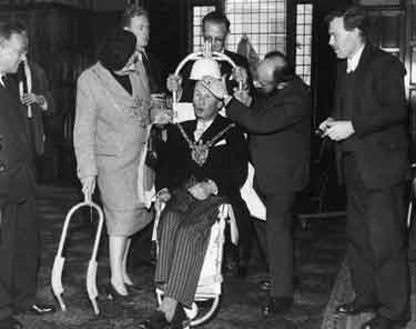 Stretcher presentation in the Town Hall to the Lord Mayor, Lionel Stephen Edward Farris, JP and the Lady Mayoress by the Derbyshire Cave Rescue Organisation