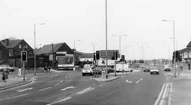 New road junction at Greenland Road (top right), Prince of Wales Road (foreground), Main Road (right) and Staniforth Road (left), Darnall 