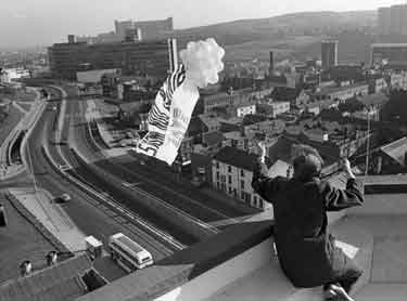 Flying a banner from AEU House during a TUC Rally. The banner read 'Save River Don Works'