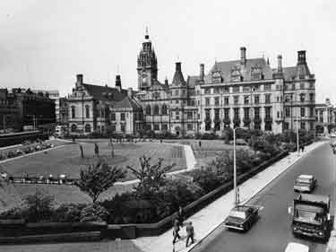 Peace Gardens showing Town Hall (behind) as seen from Norfolk Street