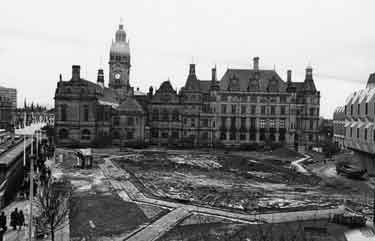Reconstruction work on the Peace Gardens showing Town Hall (behind)