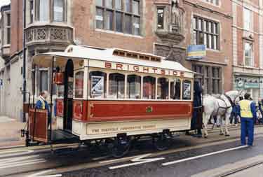 Horse tram No.15, Sheffield's first tram, seen here on Church Street
