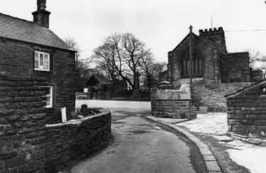 Heads Lane, Bolsterstone showing (right) St. Mary's C.of E. Church 