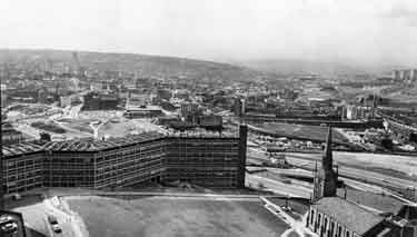 View of the Lower Don Valley from Hyde Park Flats showing (right) St. John the Evangelist C. of E. Church, Bernard Street,