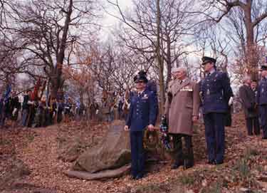 Remembrance service in memory of (Mi Amigo) U.S.A.F. Flying Fortress bomber crew who crashed 22 Feb 1944, Endcliffe Park