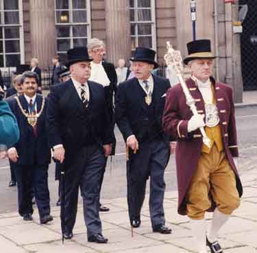 Tom Jones, beadle of the Cutlers Company, at the installation at Sheffield Cathedral of the new Master Cutler, Derrick Willingham